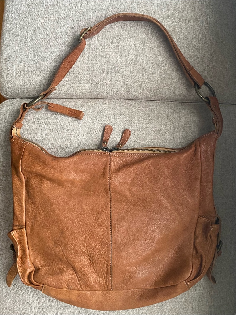 Tano Hobo Slouch Shoulder Bag Pebbled Leather In Cognac Hippie 70s Vintage Style - Picture 2 of 13